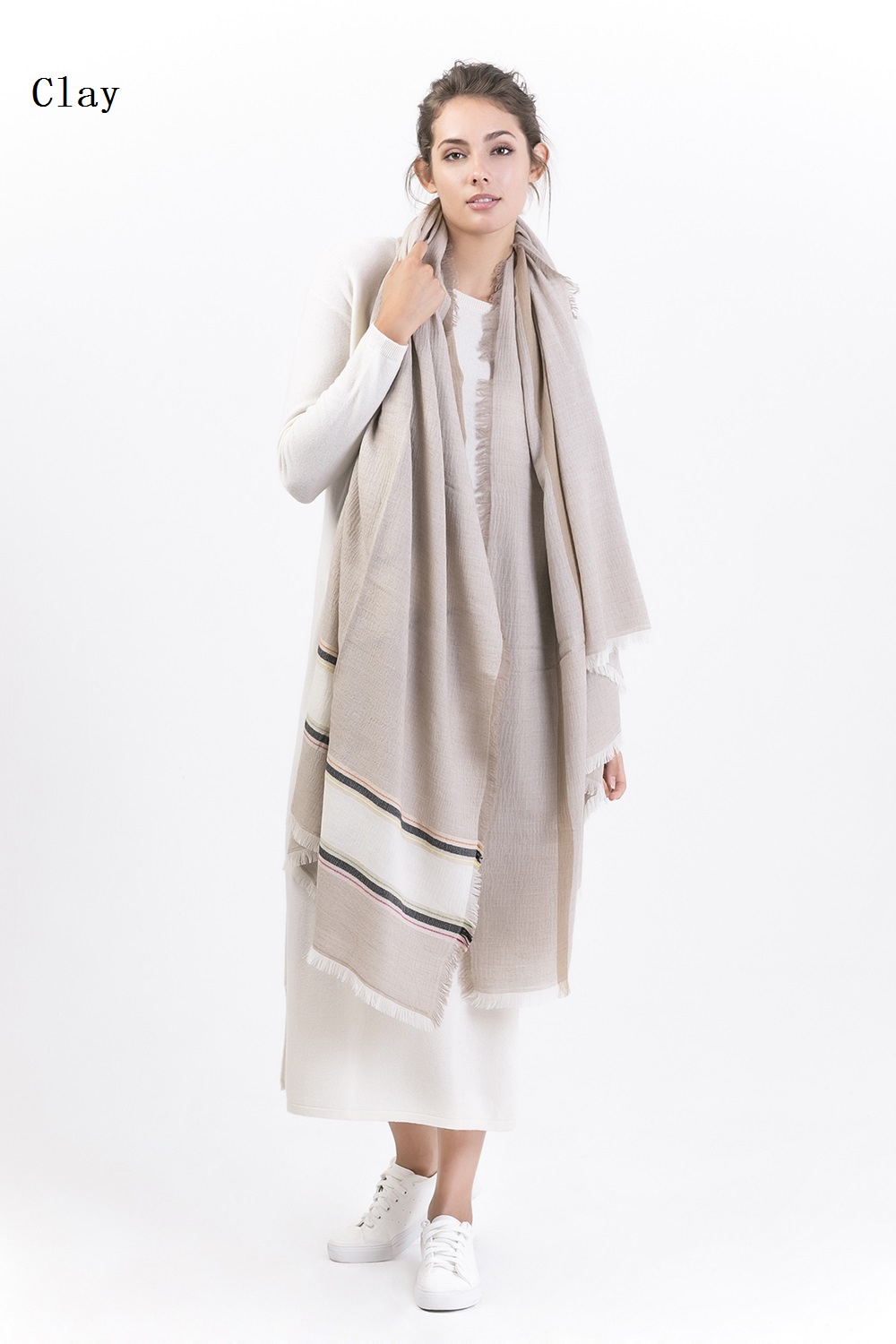 Clay-cashmere X-large shawl